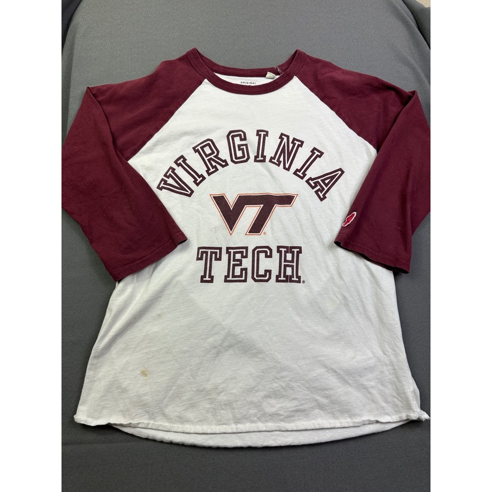 Original League Virginia Tech VT Hokies Raglan‎ Baseball T-Shirt Maroon White S